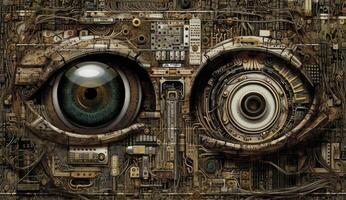 Human eye melds with circuitry, epitomizing technology's reach. photo