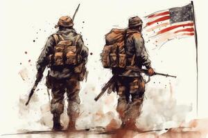 élite nosotros especial efectivo soldado soportes orgulloso antes de un bandera, honrando el caído. generativo ai foto