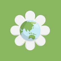 Planet earth flowering. Flower bloom with the globe in the center. Vector illustration.