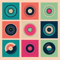 Abstract vinyl records on a colorful background. Vector retro illustration.