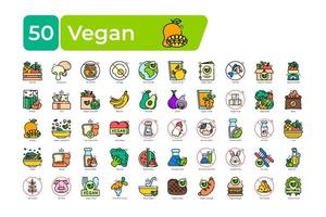 Vegan Icons Pack. outline fill color style. clean and simple vector icons