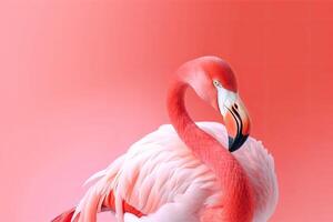 Close up portrait of flamingo bird on pastel colored background. photo