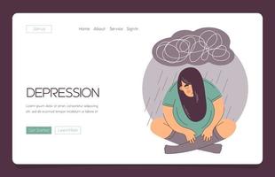 Web template concept of help to woman suffers from depression mental health diseases or Bipolar disorder. vector