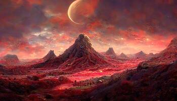 Underground, molten lava cave. digital art. deep cavern. 3d illustration. photo