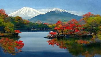 Beautiful landscape road side around lake kawaguchiko. photo