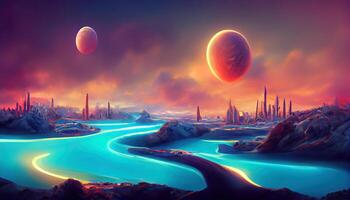 Alien planet surface nature landscape. photo