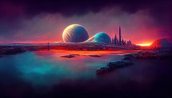 Alien planet surface nature landscape. photo