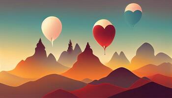 Landscape view scene for Valentine's day, paper cut and craft style, vector, illustration, Detailed, colored. photo