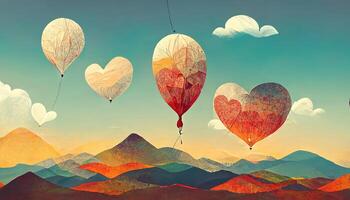 Hot air balloons background in the sky with clouds. photo