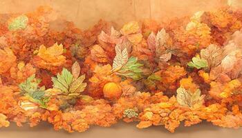 Exceptional Autumn display podium decoration background with orange leaves, trees, gift box, product display mock up. photo