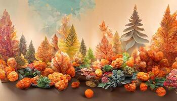 3d podium background products with geometric forms autumn holiday seasonal background. photo