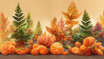 3d podium background products with geometric forms autumn holiday seasonal background. photo