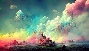 A fantasy world in alien landscape, surreal, ultra detailed, stunning, colorful, digital art, creative. photo