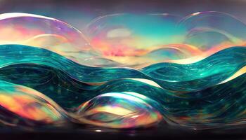 Holographic curved wave in motion, Iridescent design element for banner background. photo