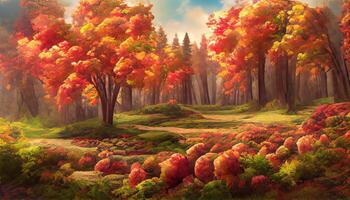 Fall leaves flying in wind. photo