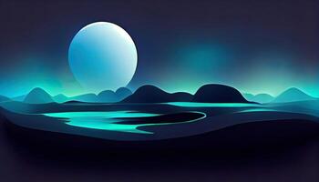 Modern futuristic fantasy night landscape with abstract islands and night sky. photo