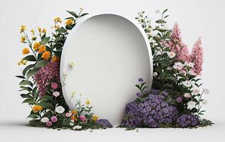 espacio marco para texto con floral elementos. blanco fondo, primavera para saludo tarjeta, generativo ai foto