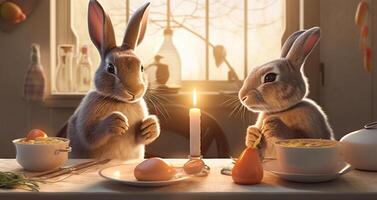 easter day poster, a pair of cute rabbits are celebrating a birthday. photo