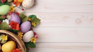 white wooden background with copy space, easter day concept, photo