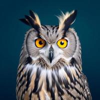 owl head, detailed photo with staring face, generate ai