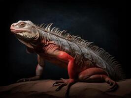 detallado retrato de rojo iguana, generativo ai foto
