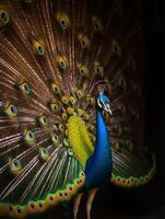 Detailed portrait of a beautiful peacock, photo