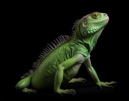 Detailed portrait of green iguana, generative ai photo