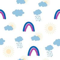 Rainbow, cloud, sun seamless pattern for newborns. Cute and delicate design for the youngest children vector