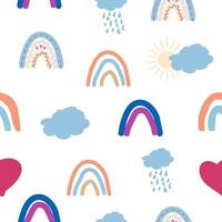 Rainbow seamless pattern in pastel colors. Scandinavian baby hand drawn illustration perfect for textiles vector