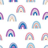 Seamless pattern graceful rainbows in boho colors. Scandinavian baby hand style for newborns. vector