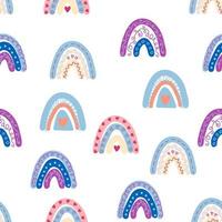 Seamless pattern graceful rainbows in boho colors. Scandinavian baby hand style for newborns. vector