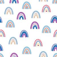 Seamless pattern graceful rainbows in boho colors. Scandinavian baby hand style for newborns. vector