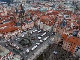 Panoramic aerial view of old Town square in Prague on a beautiful summer day, Czech Republic. photo