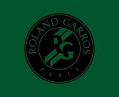 Roland Garros Tournament Logo Symbol Black French Open Tennis Champion Design Vector Abstract Illustration With Green Background