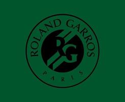 Roland Garros Tennis Symbol Black French Open Tournament Logo Champion Design Vector Abstract Illustration With Green Background
