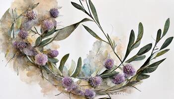 Watercolor wild flower seamless border. Repeating pattern. Daisy, calendula, lavender. photo