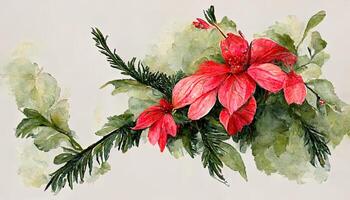 Watercolor Christmas plants set. Hand drawn winter bouquets isolated on white background. photo