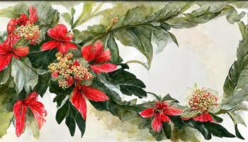 acuarela Navidad plantas colocar. mano dibujado invierno ramos de flores aislado en blanco antecedentes. generativo ai foto