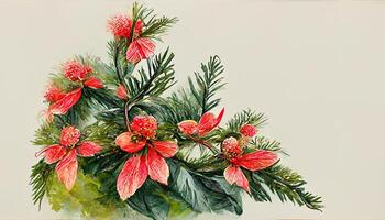 Watercolor Christmas plants set. Hand drawn winter bouquets isolated on white background. photo