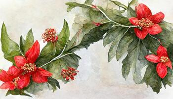 Christmas floral frame, Watercolor winter, Illustration isolated on white background. photo