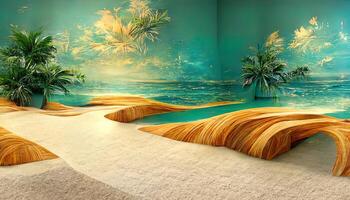 Surprising 3d Wallpaper design with beach and palm trees for photomural. photo