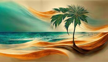 3d hacer de un tropical paisaje con palma arboles y azul mar. generativo ai foto
