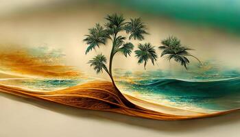 3d Wallpaper design with beach and palm trees for photomural. photo