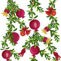 Pomegranate branches with fruits and flowers Seamless pattern. Bright leaves and fruits. Jewish New Year vector