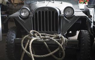 old vintage metal details car in the museum close-up photo