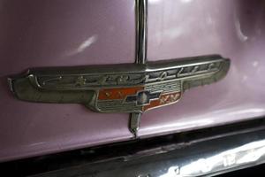 old vintage metal details car in the museum close-up photo