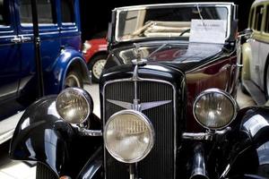 old vintage metal details car in the museum close-up photo