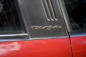 old vintage metal details car in the museum close-up photo