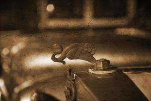 old vintage metal details car in the museum close-up photo