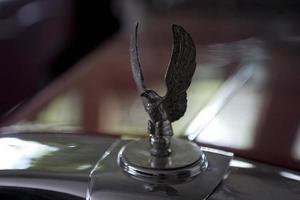 old vintage metal details car in the museum close-up photo